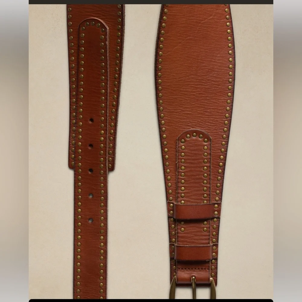 NWT BANANA REPUBLIC VALLE STUDDED LEATHER BELT IN COGNAC - Picture 2 of 6